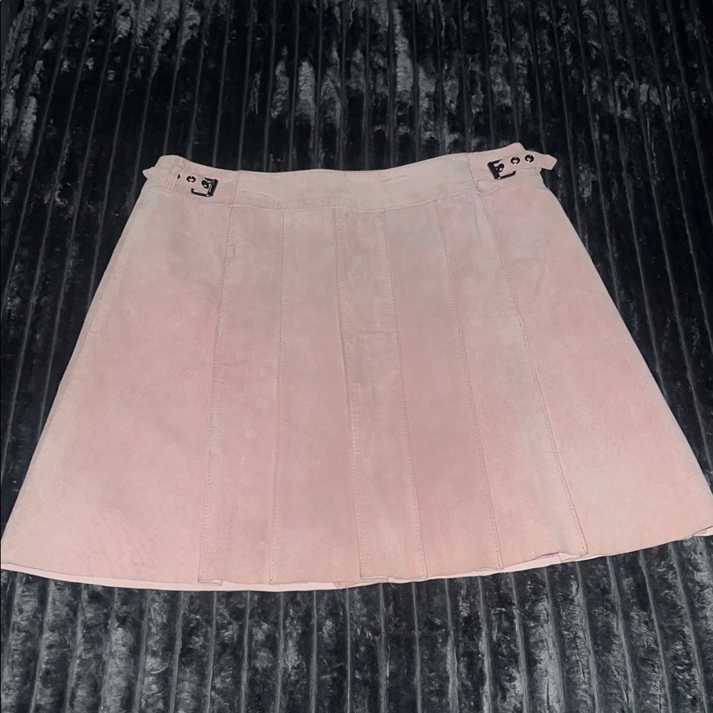 Elegant Leather Pink Pleated Skirt💗